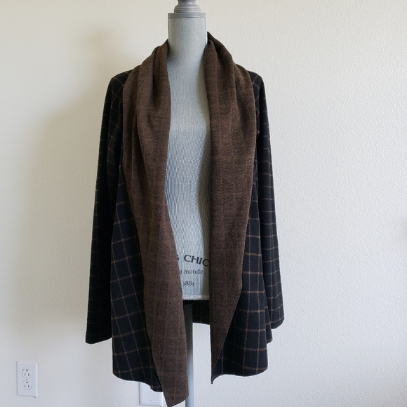 Anthropologie Sanctuary Windowpane Plaid Wrap Sweater Cardigan size Small - Picture 3 of 14